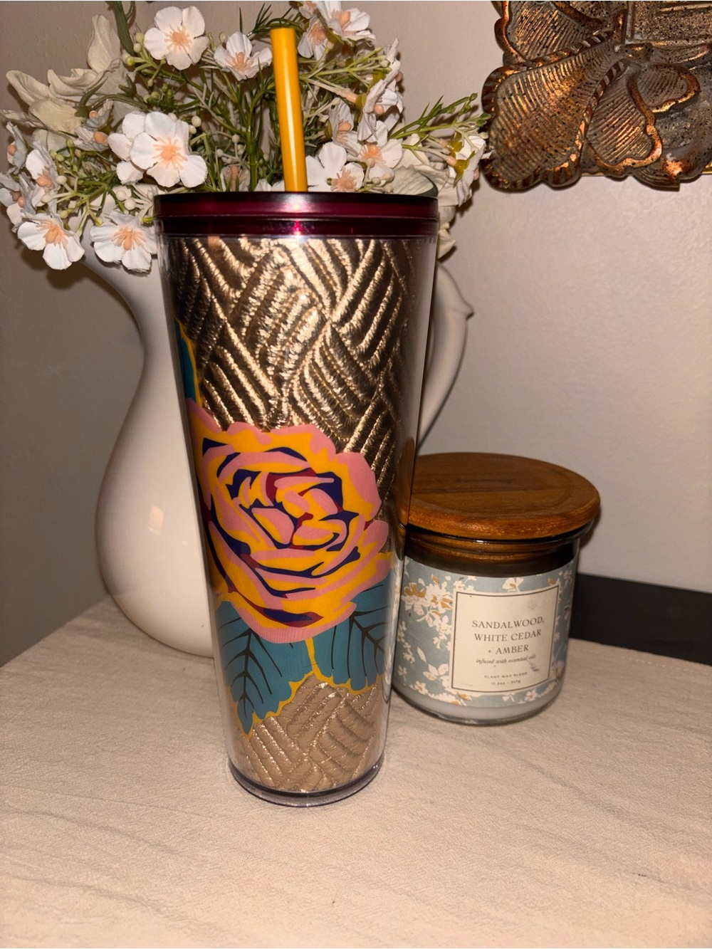 Gold quilted rose Starbucks tumbler